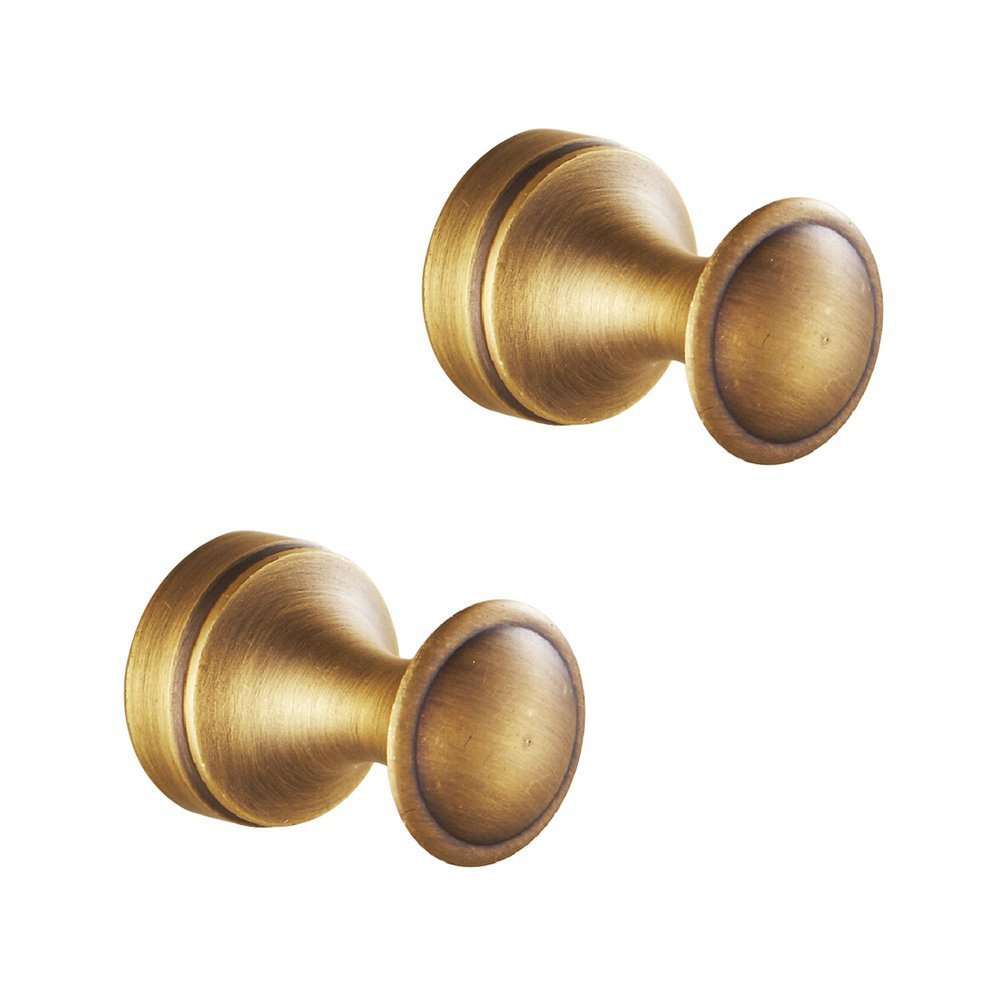 Weare Home Antique Brass Towel Hooks Wall Mounted Bathroom Coat Hooks Retro Decorative Simple Design Hats Hooks, 2 Pack