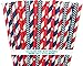 Outside the Box Papers Baseball Theme Stars and Striped Paper Straws 7.75 Inches 100 Pack Red, White, Blue