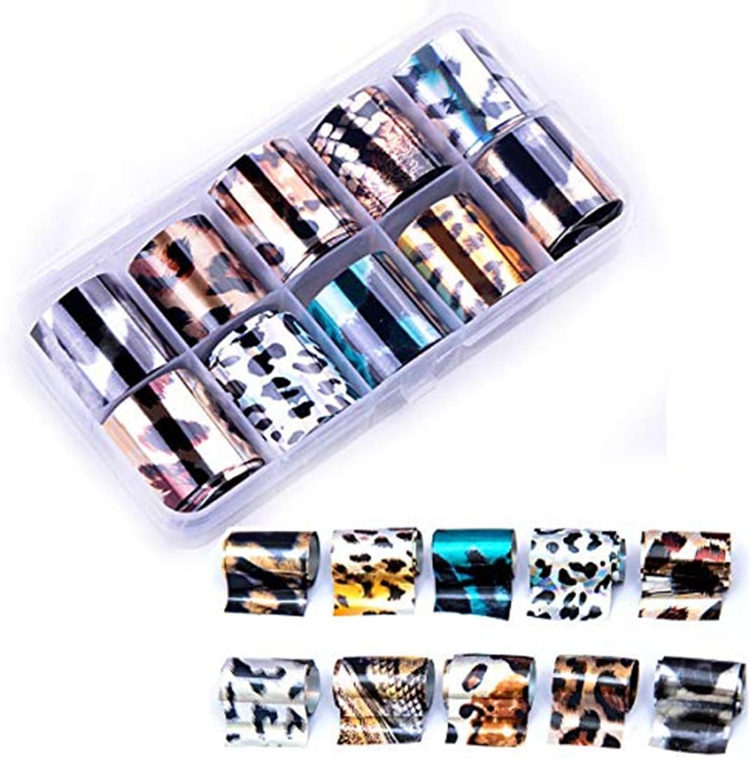 editTime 10 Rolls Colorful Gradient Starry Sky Foil Adhesive Wraps Decals Glitter Nail Foil Paper Transfer Stickers (X-2)