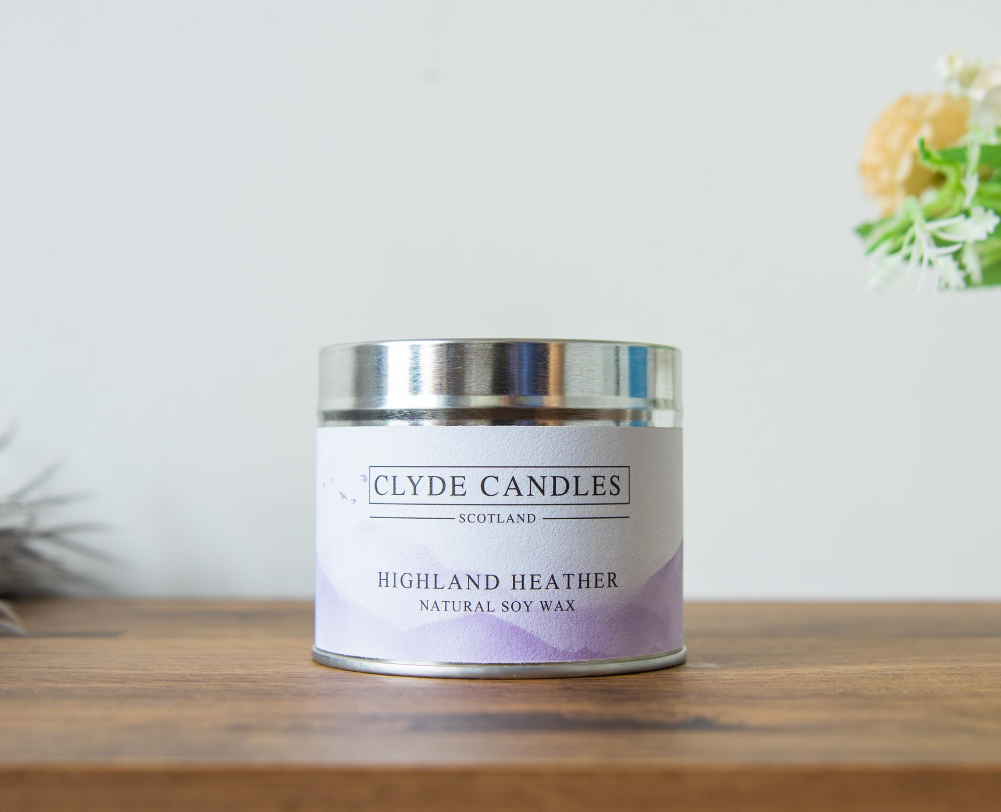 Natural Soy Candle Tin - Clyde Candles Scotland - Vegan Scottish Gifts, British Made (Highland Heather)
