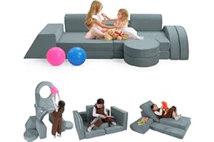 Fivetry Modular Kids Sofa Play Couch, 12-Piece Kids Couch Sectional Sofa for Playroom Fort Buliding, 3S Instant Rebound and Fully Expand, Versatile Kids Play Couch for Toddler to Teen