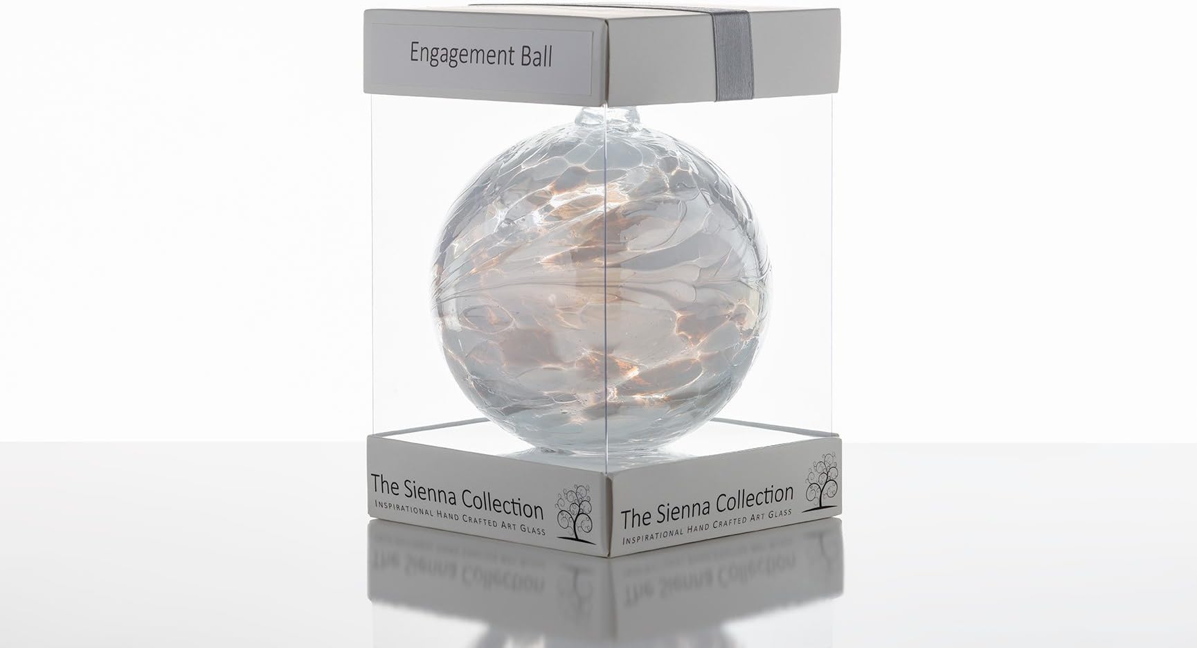 Sienna GlassEngagement Gift Friendship Ball, 10cm, silver, gift boxed with ribbon and gift tag