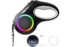 MAXLAPTER Retractable Dog Leash for Small Medium Breed Up to 45 lbs, 16 ft Dog Leash Retractable with LED Light - Rechargeable, Tangle Free, Anti-Slip Handle, Nylon Tape, One Button Brake(Black)