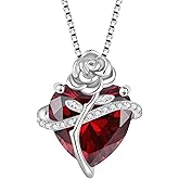 Rocayi Birthstone Necklace for Women 925 Sterling Silver Love Heart Rose Flower Necklace Dainty Jewelry Gifts for Women Wife Girlfriend Mother Daughter Her
