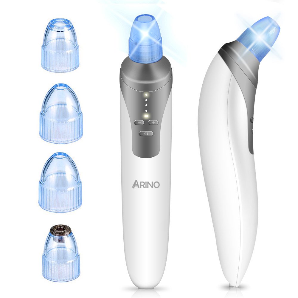 ARINO Aspirazione Viso Pulitore Punti Neri Comedone Facial Pore Cleaner Pulizia Viso Elettrico Estrattore Acne con 4 Testine Detergenti Intercambiabili per Esfoliazione Cura della Pelle Naso Donne Uomini Antirughe USB Ricaricabile Bianco