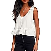 LYANER Women's Casual V Neck Peplum Ruffle Hem Sleeveless Babydoll Tank Top