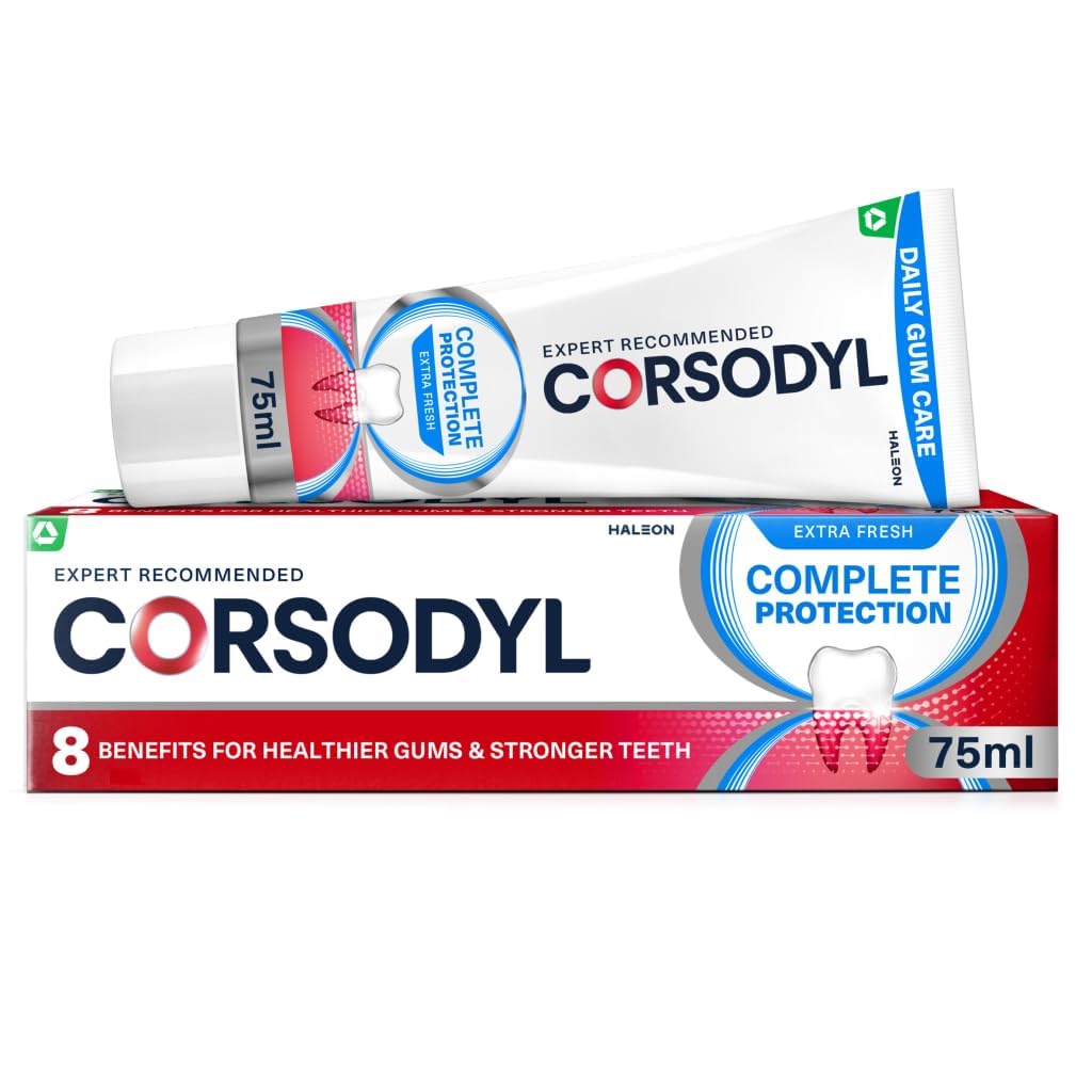 Corsodyl Toothpaste Complete Protection, Daily Gum Care, Extra Fresh for Healthy Gums and Strong Teeth, 75ml