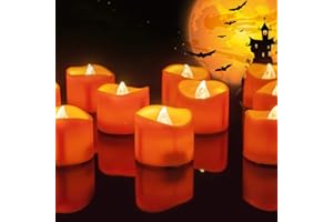 Homemory Halloween 24 Pack Orange Tea Light Candles, Battery Operated LED Tealights, Small Pumpkins Lights, Flameless, Electric Fake Tea Candles for Fall, Diwali Decorations