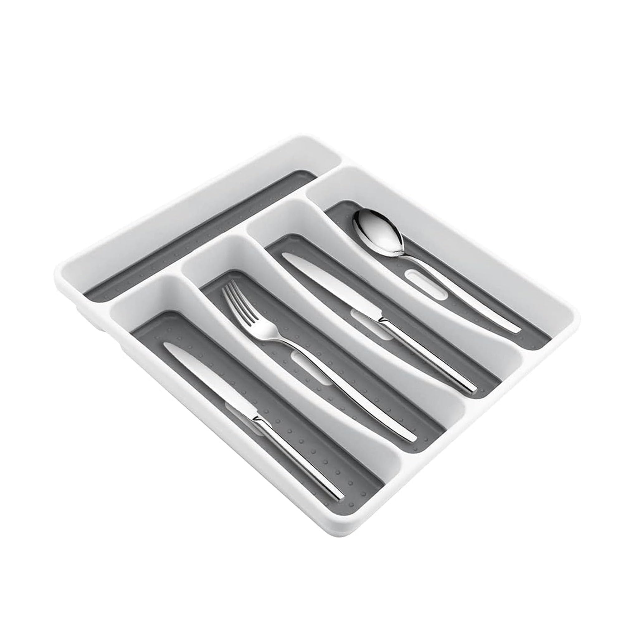 Strong Plastic 1 Tier Large & Deep CUTLERY TRAY Flatware Organiser Drawer Sliding Tidy Multipurpose Flatware Holder Kitchen Accessories for Tableware (Grey - 28.4 * 32.2 * 4.7cm)