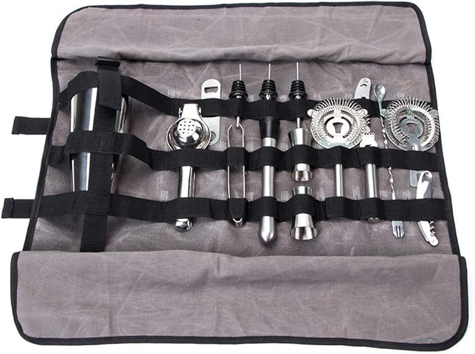 Professional Bartender Kit Roll Bag, Heavy Duty Waxed