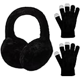 Pop Your Dream Kids Plush Earmuffs and Gloves Set Girls Boys Winter Faux Fur Ears Muffs Covers Outdoor Ear Warmers Age 7-12