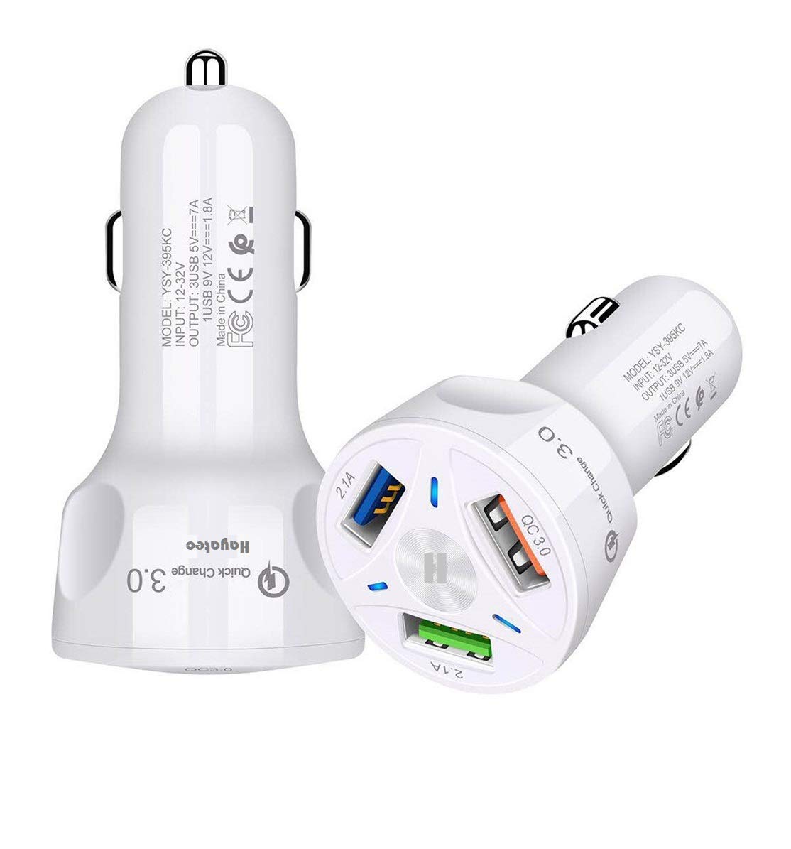 Fast USB Charger For Car Van Truck - 3 USB High Speed Adapter for iPhone, Samsung, MP3, Camera PDA Tablet - Compact 12V QC3.0 Dash mobile Phone Car Charger (WHITE)