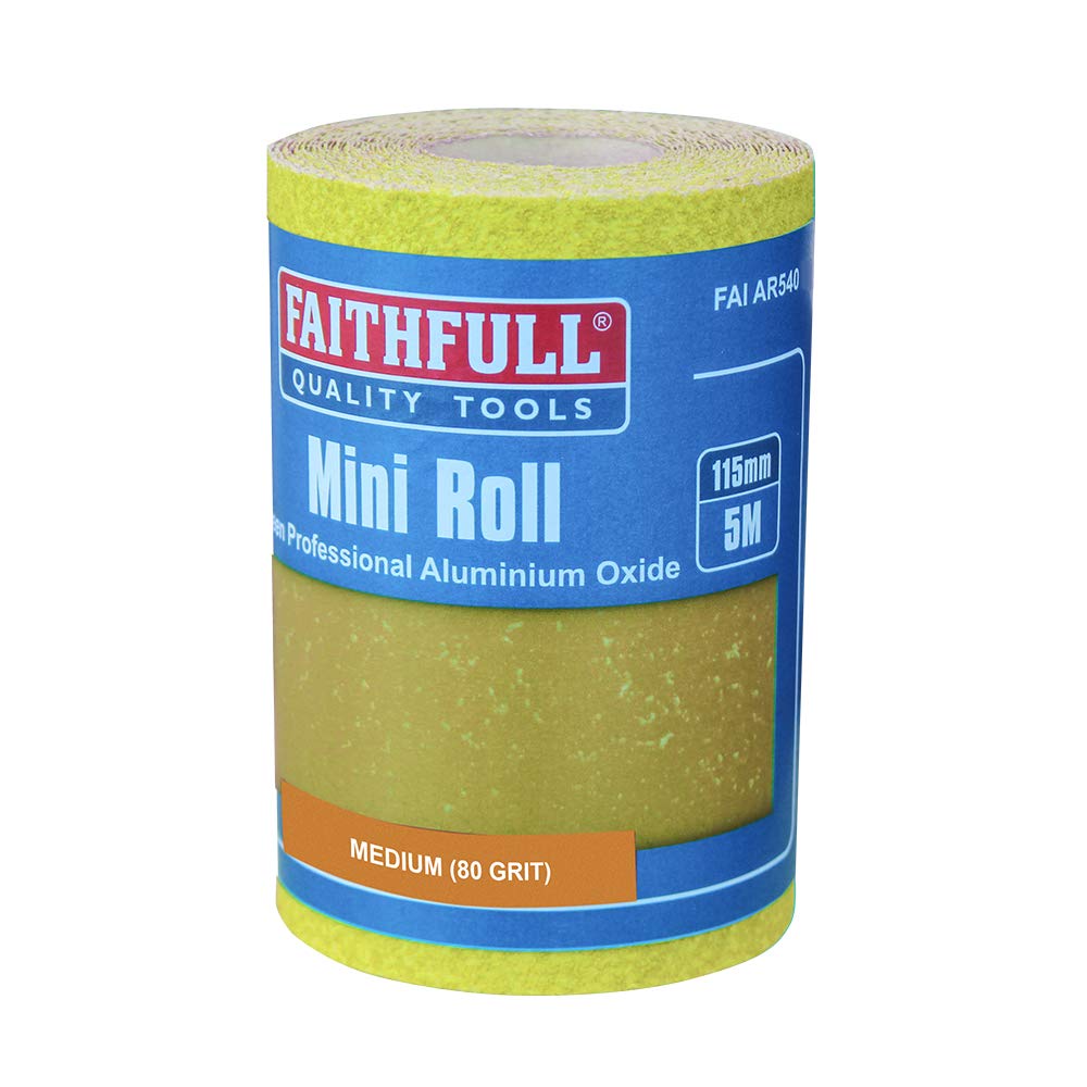 Faithfull FAIAR580Y 5M Medium (80 Grit) Sandpaper Roll Yellow (Std) 115mm x 5M