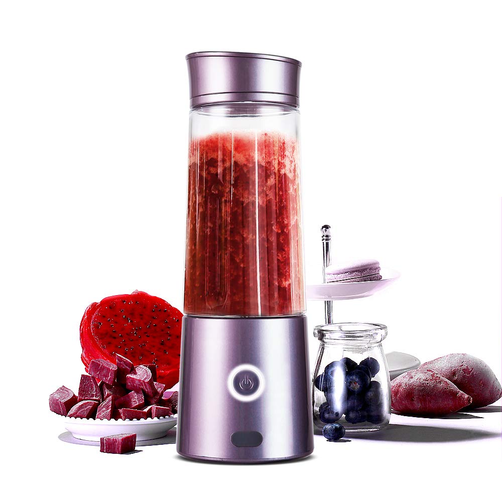 Portable Blender, TOPQSC Macaron Small Portable USB Rechargeable Juicer fruit Mixer for Shakes and Smoothies, Mute Personal Travel Single Serve Juicer Cup with 5200 mAh Rechargeable Battery for Juice Protein Shake Baby Food, FDA BPA Free, Conceal USB Port Design