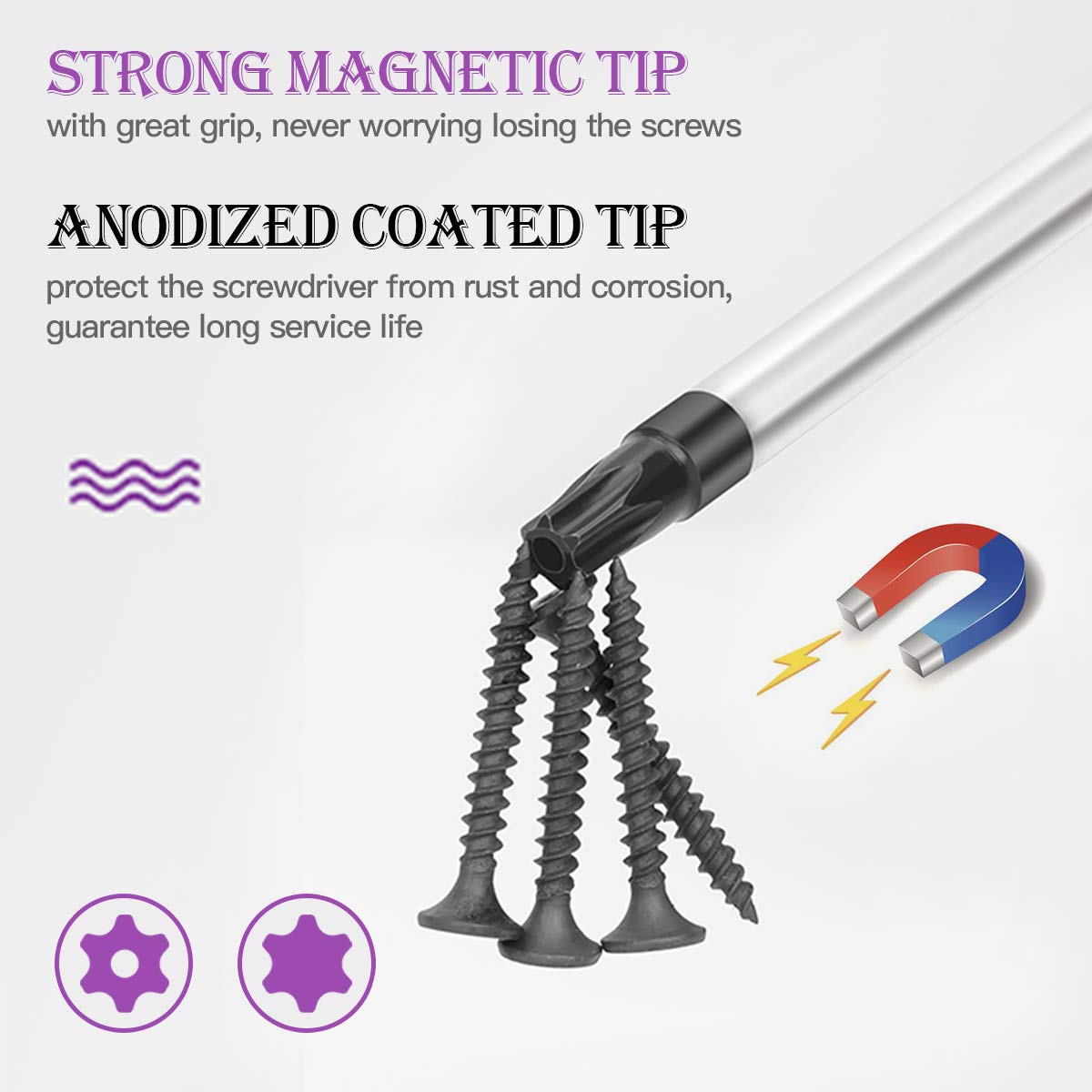 BOENFU Torx Star Screwdriver Set 13 PCS Heavy Duty T10 T20 Torx Security Screwdriver, T5 T15 T6 T8 T25 T30 T7 T27 T40 T9 T4 Star Shaped Drivers Set Fit Tamper Proof Screw, Purple
