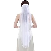 Geyoga Wedding Bridal Veil 1 Tier Classic Wedding Bridal Tulle Veils White Hair Accessories with Comb