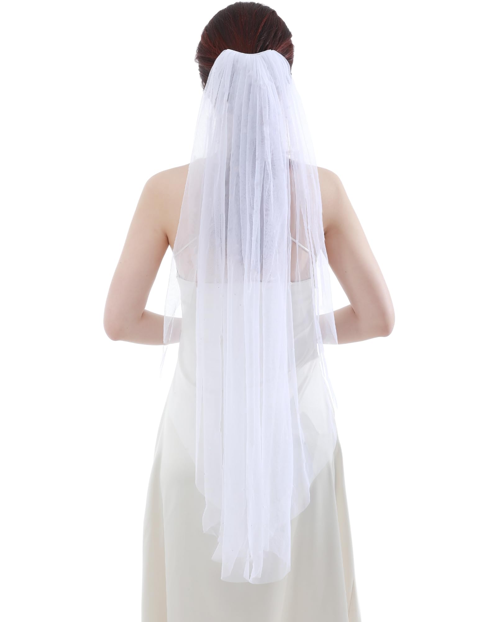 Photo 1 of Geyoga Wedding Bridal Veil 1 Tier Classic Wedding Bridal Tulle Veils White Hair Accessories with Comb(Elbow Length 28")