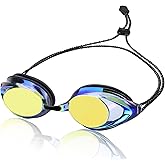 Otionus Swim Goggles for Adult Men Women Youth, Bungee Strap Swimming Goggles No Hair Pulling Mirrored/Clear Lens Goggles