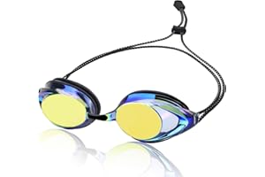 Otionus Swim Goggles for Adult Men Women Youth, Bungee Strap Swimming Goggles No Hair Pulling Mirrored/Clear Lens Goggles
