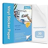 Stampcolour 30 Sheets Clear Printable Sticker Paper for Inkjet Printer, 8.5x11 Vinyl Transparent Sticker Paper, Dries Quickly