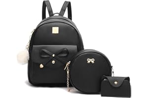 I IHAYNER Girls Bowknot 3-Pieces Fahsion Leather Backpack Backpack Purse for Women Rucksack for Ladies Shoulder Bag Black