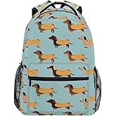 ALAZA Cute Dachshunds Hotdog Blue Kids School Backpack for Boys Girls Teens Bookbag Travel Daypack Bag 16 inch