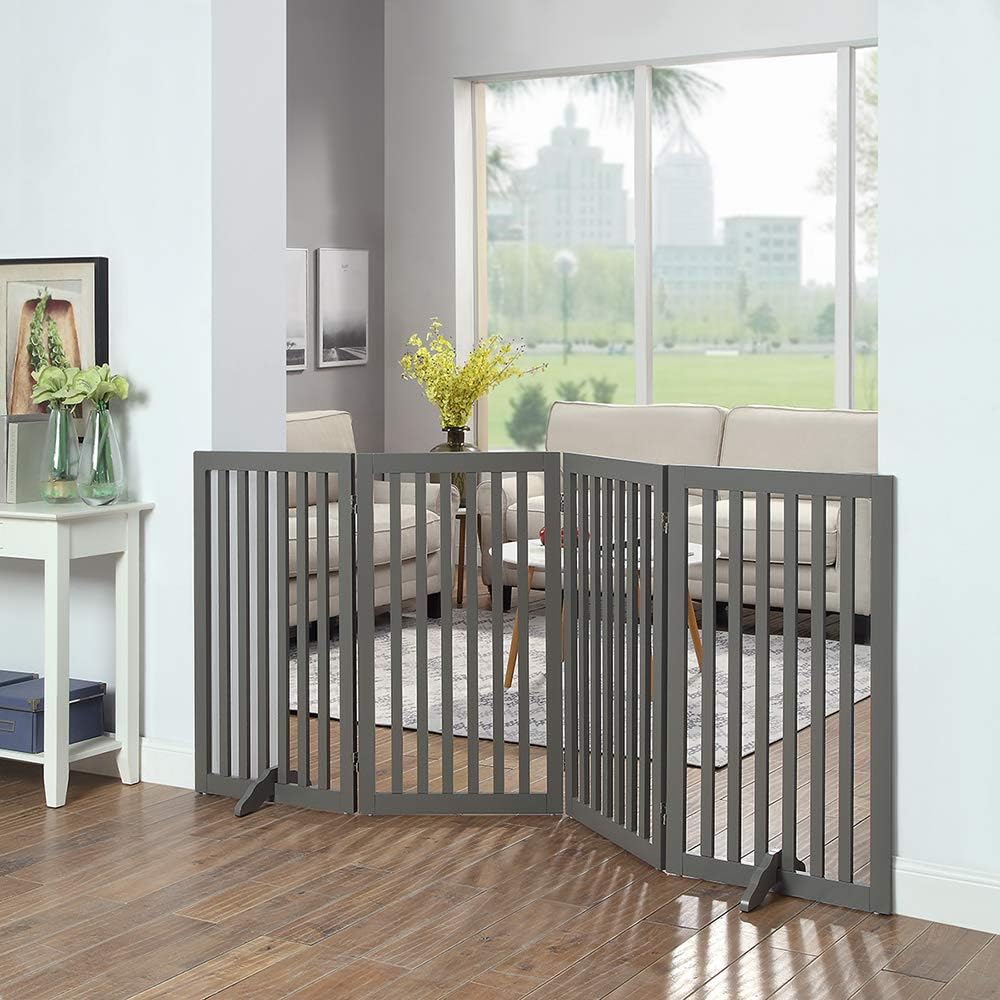 unipaws Freestanding Pet Gate, Folding Wooden Dog Gate, Indoor Barrier with 2PCS Support Feet (203cm Wide, 91cm Height - Image 3