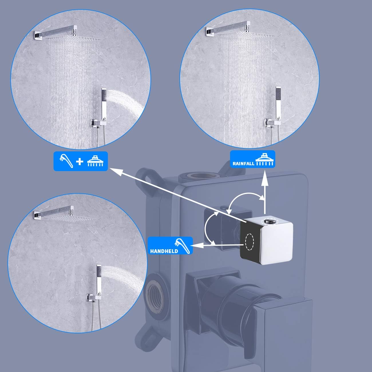 KES Pressure Balancing Rain Shower System Rough-in Valve Trim Kit Shower Faucet Set Complete Square Matte Black, XB6230-BK - - 