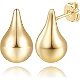 worfey Gold Hoop Earrings for Women 14K Gold Studs Earrings for Women Teardrop Earring for Womens Brilliant Luster and Exquisite Design Chunky Hoop Dangle Drop Stud Earring for Womens 18mm