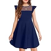 Arshiner Girls Dress Summer Ruffle Sleeve Mesh A Line Casual Party Dresses with Pockets