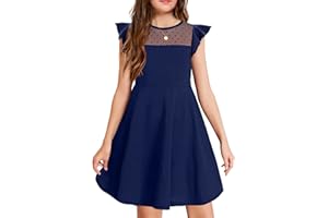 Arshiner Girls Dress Summer Ruffle Sleeve Mesh A Line Casual Party Dresses with Pockets