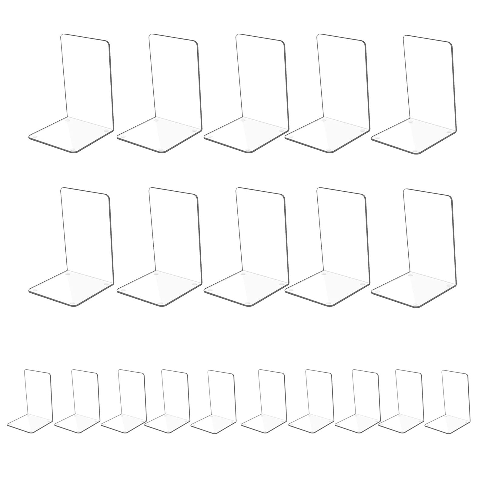 Kioneer 10 Pairs Acrylic Bookends Clear Book Ends, Plastic Non-slip Bookend Bedroom Library Office School and Desktop Organizer