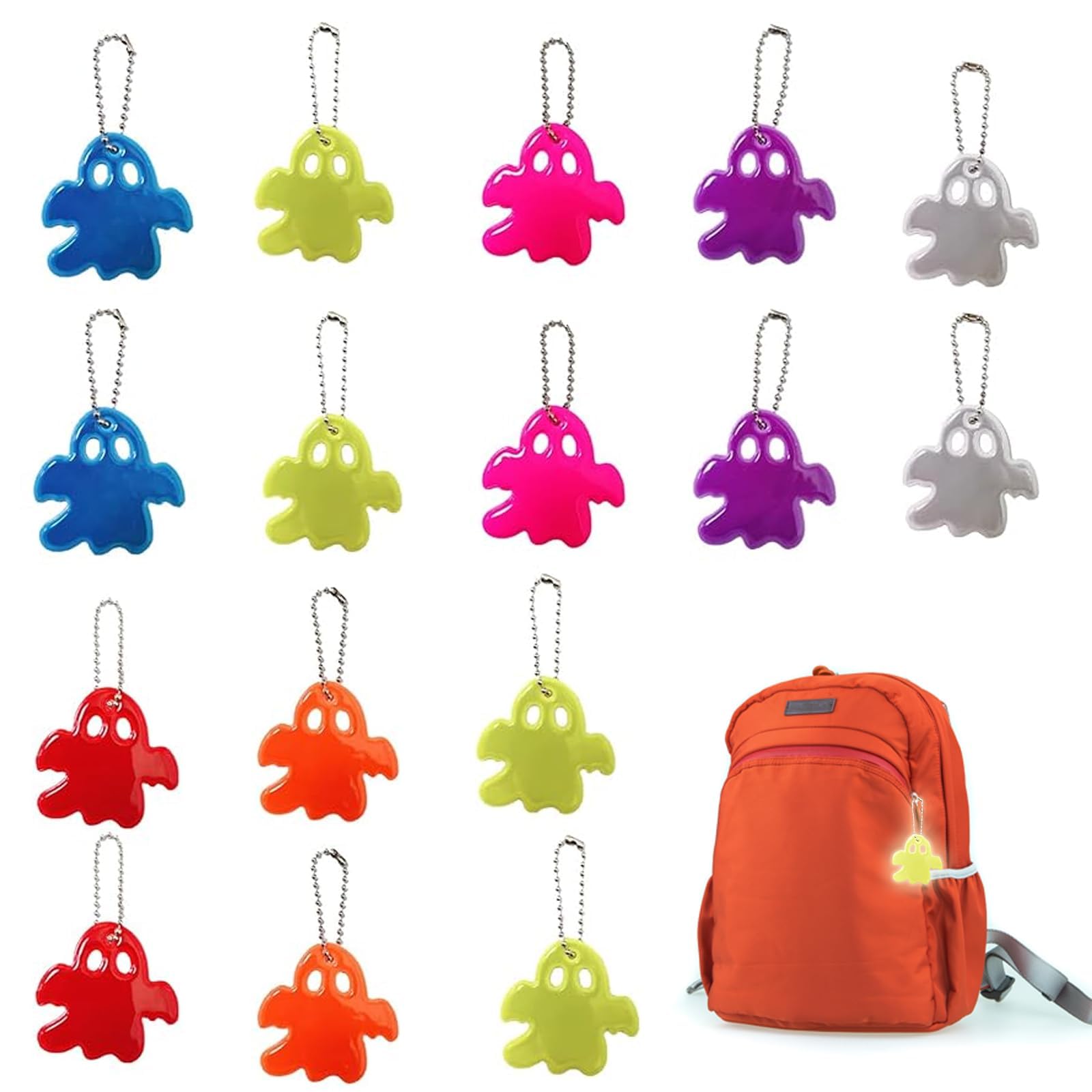 DINGFENG 16 Pcs Reflective Keyring, Reflective Pendants, School Bag Reflective Accessories, Kids Reflective Fashion Pendant Keychains for Backpacks, Night Riding, Running, Party Decorations