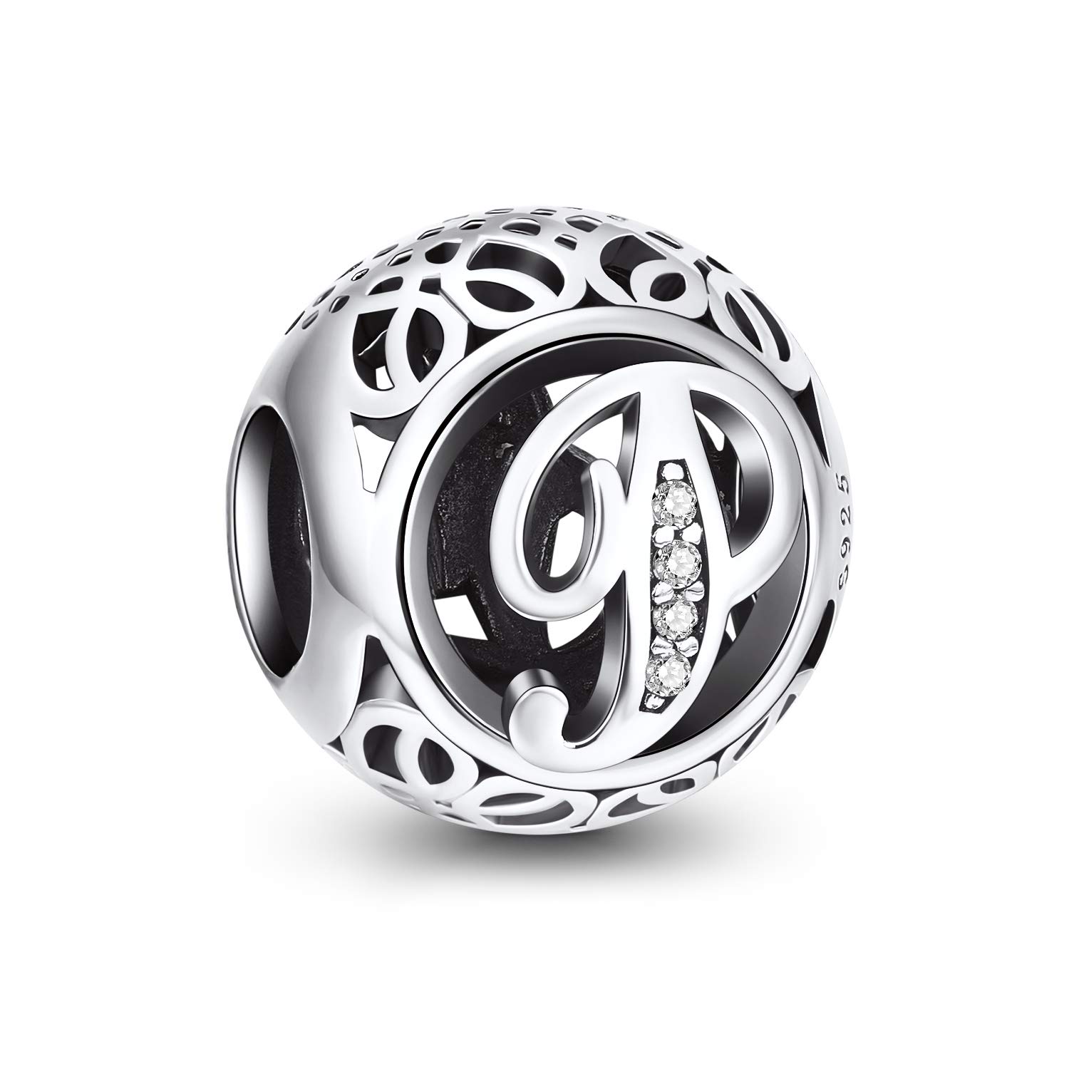 NINGAN Letter Alphabet Charm 925 Sterling Silver Charms Fits European Bracelets Compatible (P)