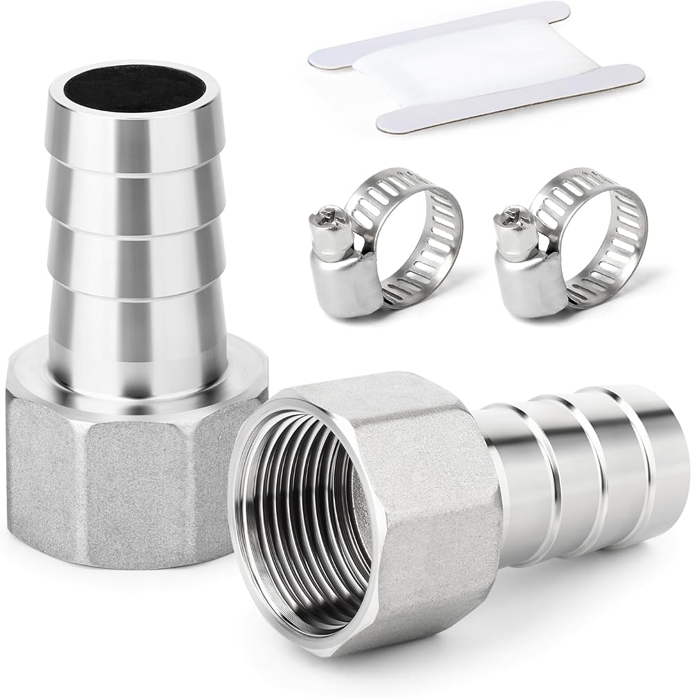 ERGAOBOY 2 Pcs 304 Stainless Steel Hose Barb Fittings 25mm to 1 inch BSP Female