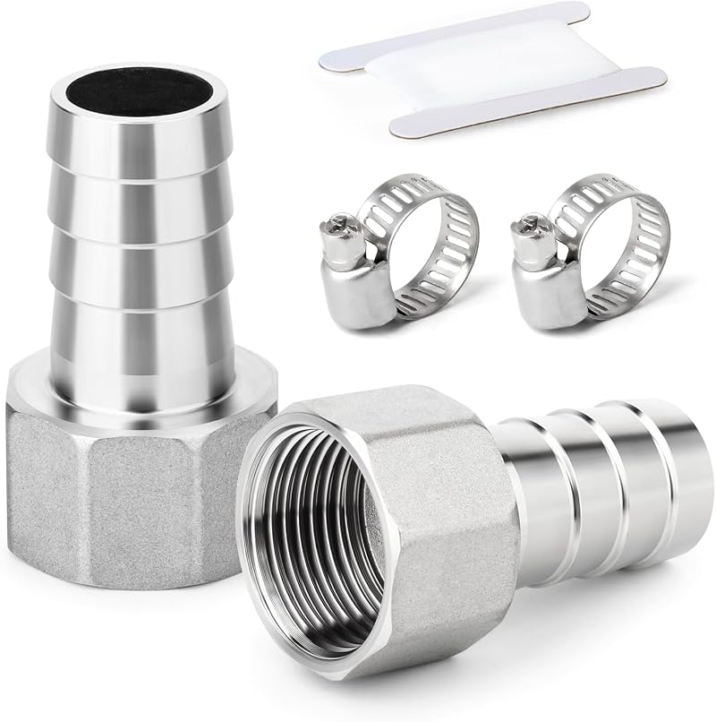 ERGAOBOY 2 Pcs 304 Stainless Steel Hose Barb Fittings 25mm to 1 inch BSP Female