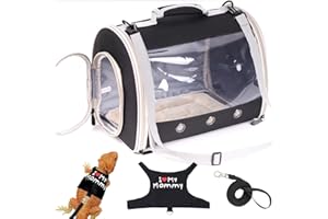 WEVONIGU Small Animal Travel Backpack Carrier,Portable Bearded Dragon Bag for Sugar Glider,Hedgehog,Rat,Bunny,Rat,Outdoor Used (Black, Carrier L+ I Leash)