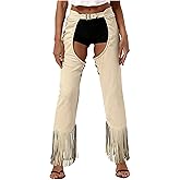 Zaldita Mens Womens Cowgirl Cowboy Chaps Pants Fancy Dress Adjustable Waist Hollow Out Trouser