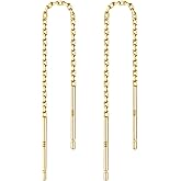 LINGBG JEWELRY 2 Pairs S925 Sterling Silver Chain Threader Earrings For Women Bar Wrap Threader Dangle Drop Earrings Lightweight Minimalist Hypoallergenic Earrings Anniversary Jewelry