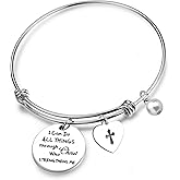 RQIER Philippians 4:13 Bracelet Strength Bible Verse Expandable Wire Bangle Christian Jewelry Religious Jewelry Inspirational Gift