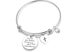 LQRI RQIER Philippians 4:13 Bracelet Strength Bible Verse Expandable Wire Bangle Christian Jewelry Religious Jewelry Inspirational Gift