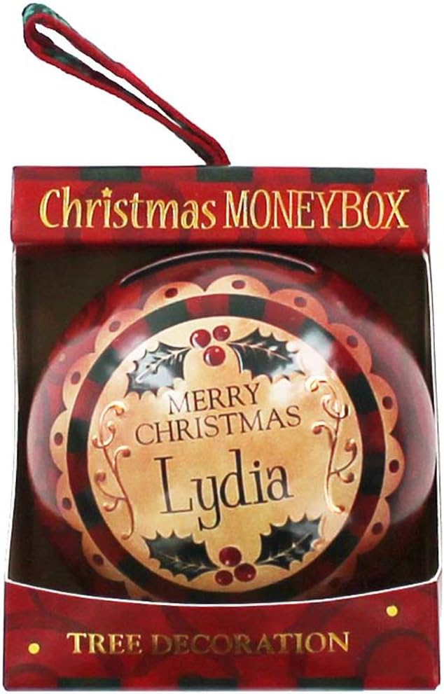 Tree Decorations Personalised Money Box Bauble - Lydia