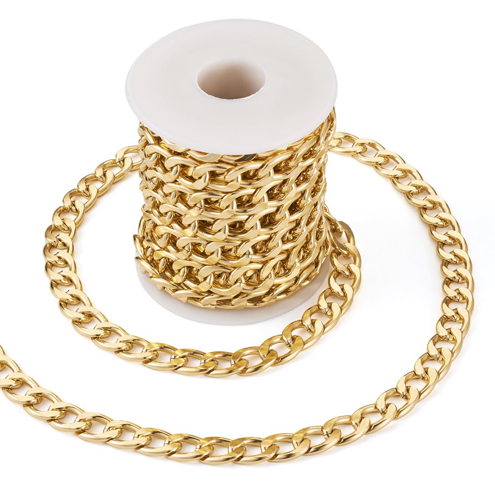 Boutigem 16.4 Feet Aluminium Curb Twisted Chains Golden Chunky Metal Link Chains Bulk 16x11x2.8mm for Jewelry Making