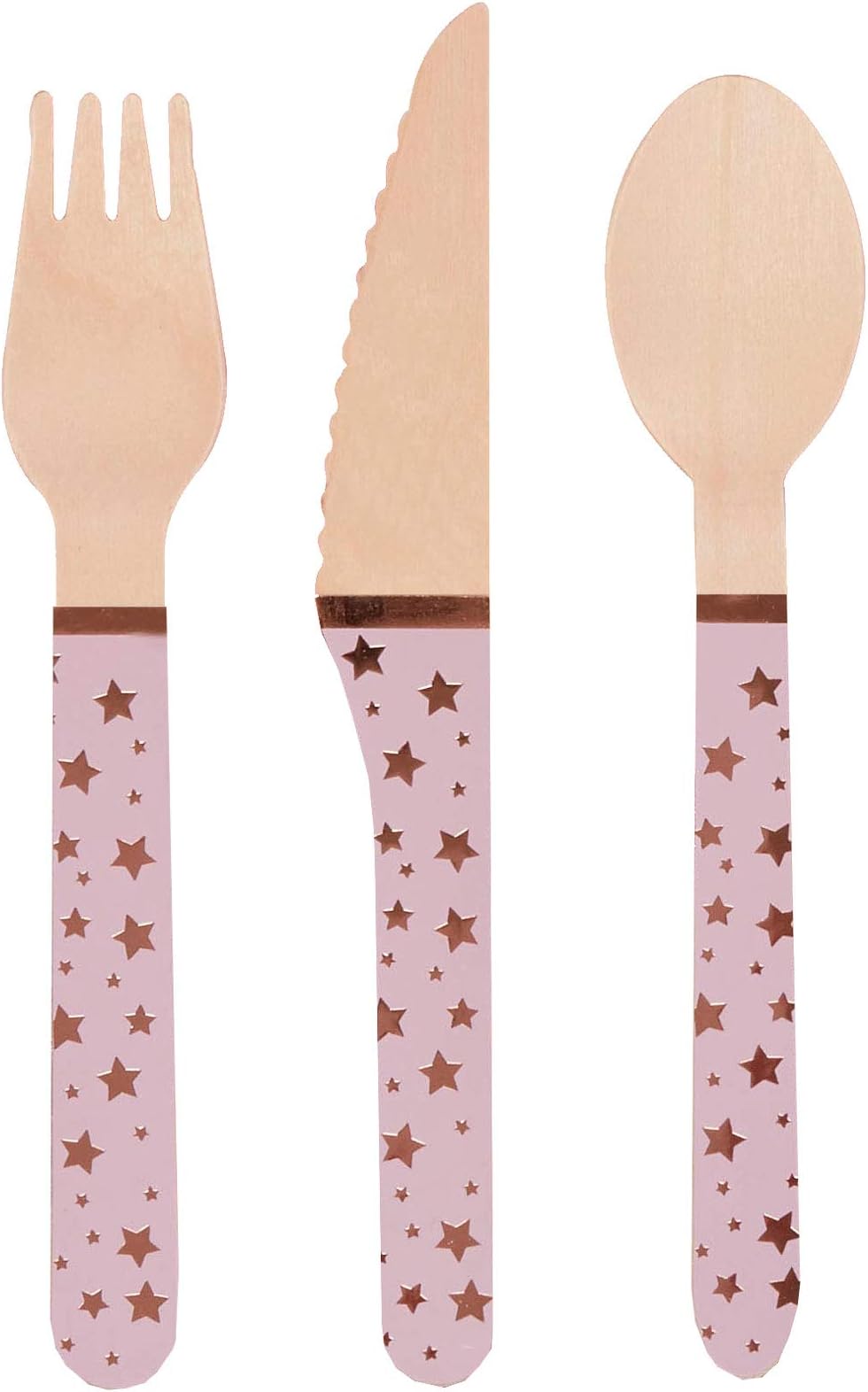 Neviti 775691 Glitz & Glamour Wooden Cutlery-Pink & Rose Gold-24 Pack, Pink, 16.4 x 2 x 0.3