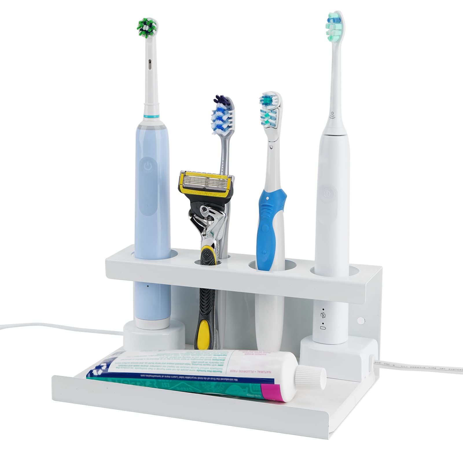 Adorila Electric Toothbrush Countertop Holder, Diatomaceous Earth Sink Organizer for Bathroom, Wall Mounted Toothbrush Stand Compatible with Philips Sonicare, Oral-B (White)