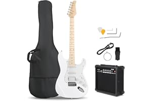 Ktaxon 39 Inch Electric Guitar Kit for Beginner, HSS Pickups 6 String Solid-Body Full Size Adults Electric Guitars W/Amplifier, Bag, Strap, Cable, Accessories - White