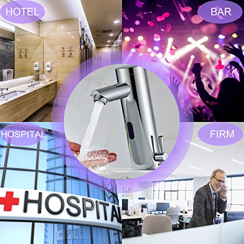Rxlife Deck Mount Automatic Sensor Touchless Faucet with Temperature Control Hands-Free Handle Chrome Single Hole Straight Spout Bar Faucet Lavatory Plumbing Fixtures Bathtub Hot & Cold Mixer Taps - Thumbnail 5