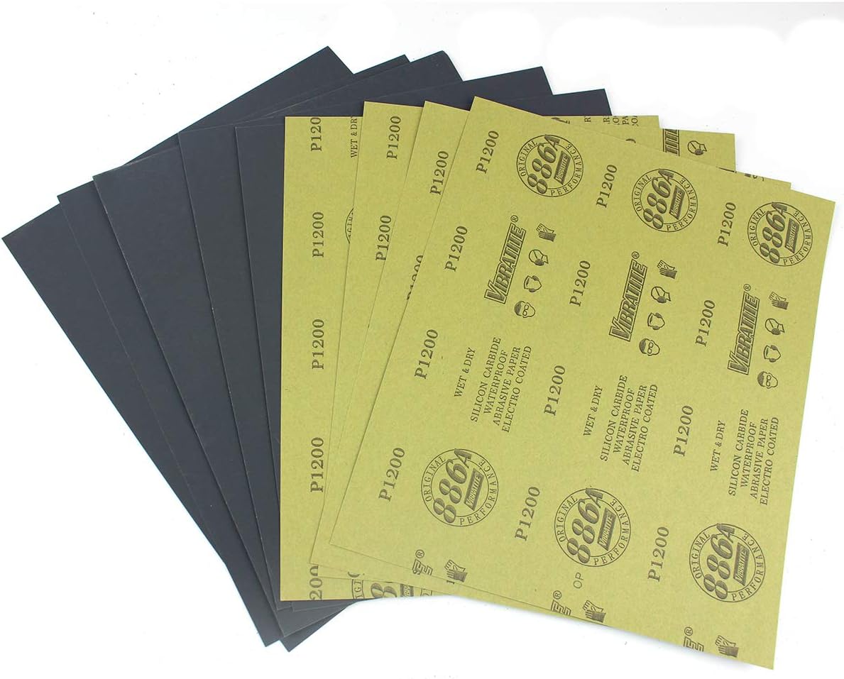 MAXMAN 10Pcs Wet and Dry Sandpaper,9 x 11 Inch Assortment Sandpaper Sheets,1200 Grit for Car,Wood Furniture Finishing Automotive Polishing