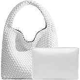 Women Vegan Leather Hand-Woven Tote Handbag Fashion Shoulder Top-handle Bag All-Match Underarm Bag with Purse