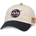 American Needle NASA Officially Licensed United Slouch Baseball Dad Buckle Strap Hat, Ivory/Navy (43570A-NASA)